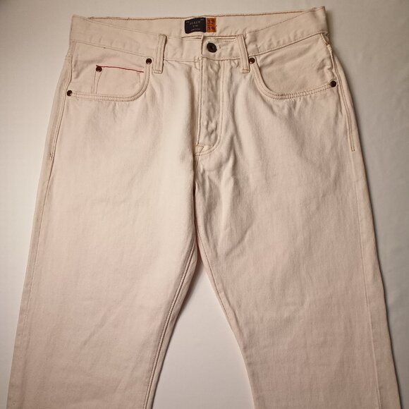 Mens J.Crew 770 Jeans Size 32 Buttonfly Straight Leg Cream Color Cotton - Picture 2 of 10